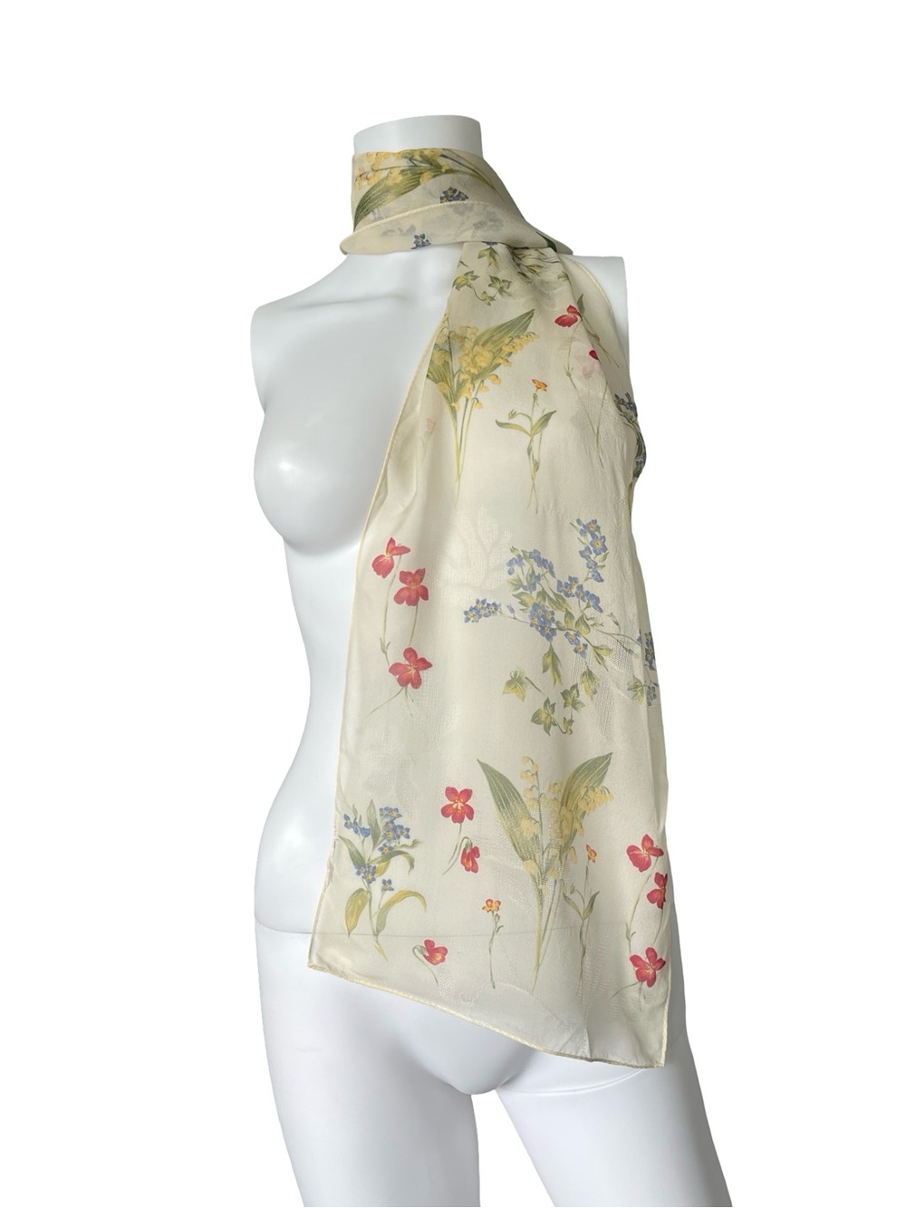 Long Sheer Scarf Garden Floral Cottagecore Lightweight Silk Feel